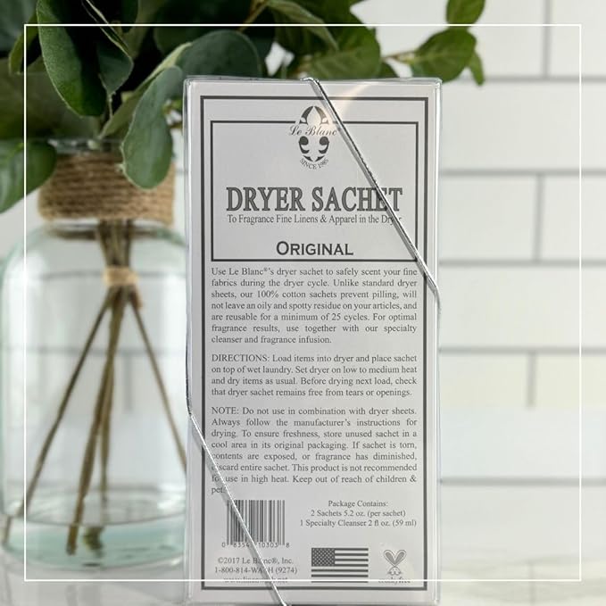 Le Blanc® Original Double Pack Dryer Sachet - Luxury Scented Fabric Sachet for Your Dryer (1 Pack)