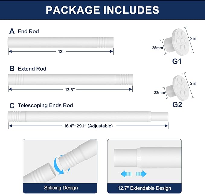 No Drilling Closet Rod, 27.5-82 Inches Hanging Closet Rod for Clothes, Closet Bar & Pole Heavy-duty, Closet Rods for Hanging Clothes For Closet Wardrobes Bathroom Laundry RV Curtains,White