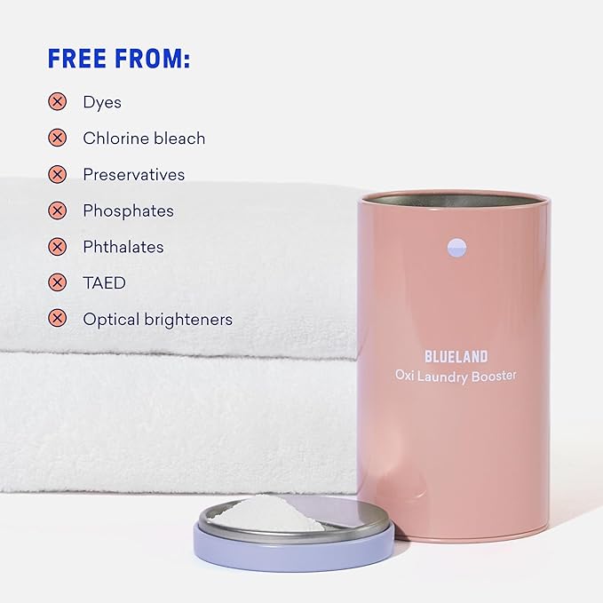 BLUELAND Oxi Laundry Booster Powder with Tin, Starter Set, Clear Skies Scent, 25 Loads, 17.6 oz, Plastic-Free, Eco Friendly, Oxy Cleaner, Stain Remover
