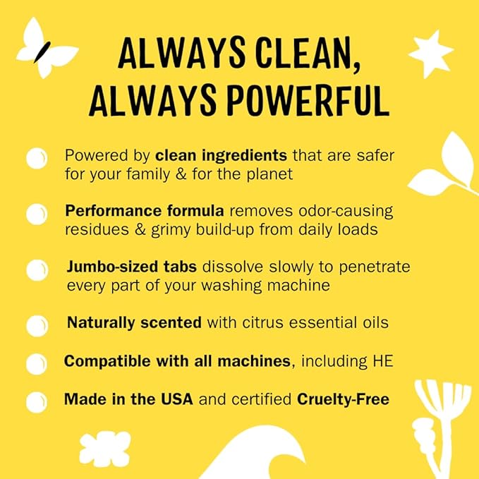 Molly's Suds Washing Machine Cleaner | Removes Odors & Grime from Front & Top Loader Machines, Including HE (Citrus - 6 Tablets)