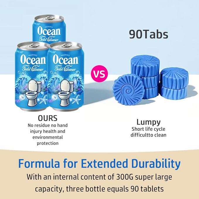 Beverage can Toilet Bowl Cleaner,Septic Toilet Bowl Tablets in Bottles, Automatic Long-Lasting Toilet Cleaner Bottle,Powerfully Cleans and Prevent Stain Build Up (3PCS, Ocean Scent)