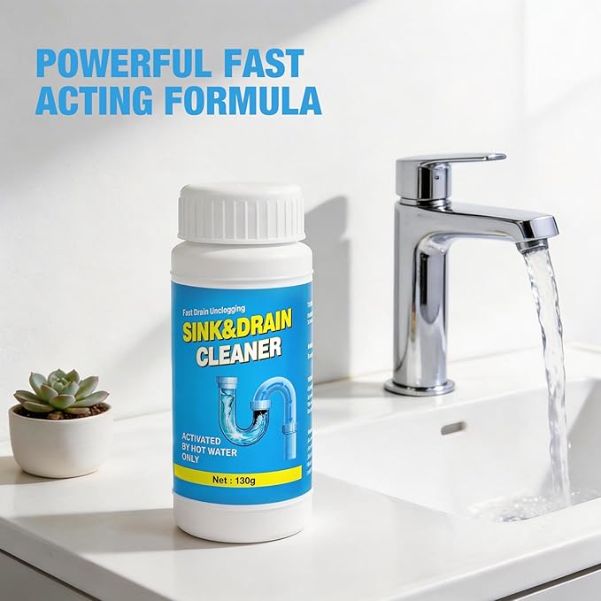 Drain Cleaner Sink Clog Remover: Powerful Foam Powder Unclogger for Kitchen and Bathroom Pipes - Fast Hair Cleaning Solution for Shower Drains (4 Pack)