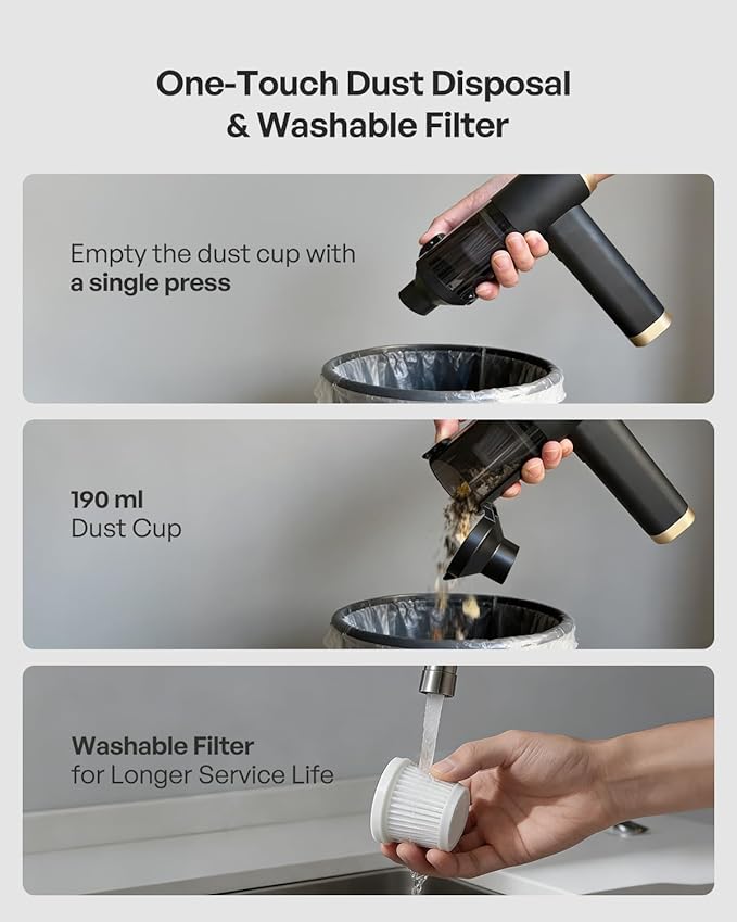 Handheld Car Vacuum Cordless, 140W, 19000Pa Powerful Suction, Max 40 Mins Runtime, Brushless Motor, Rechargeable 7800mAh Battery, One-Touch Dust Disposal, Portable Vacuum for Car, Home, Office, Pets