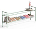 Bumusty 2-Tier Long Expandable Shoe Rack for Closet, 18"-44" Adjustable Shoe Rack for Entryway, 10-12 Pairs Large Shoe Organizer Shelf Storage, Sturdy Metal, Green