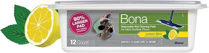 Bona® Disposable Wet Cleaning Pads for Hard-Surface Floors,Lemon Mint Scent,12 Count (Pack of 6)