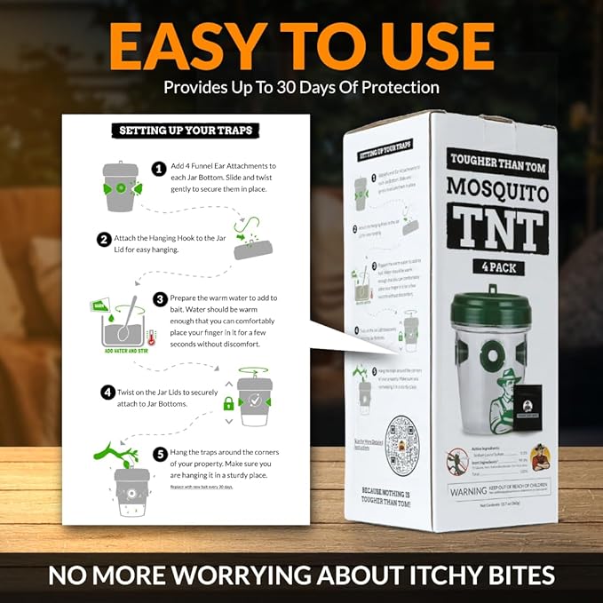 Tougher Than Tom Mosquito TNT 2.0 Mosquito 12 Bait Bags, Outdoor Insect Control, Easy Setup, Family & Pet Friendly, Ideal for Backyards, Camping, Gardens, BBQs, Picnics & More