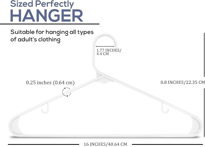 Utopia Home Plastic Hangers 50 Pack - Space Saving Clothes Hanger - Durable & Strong Closet Organizers and Storage with Built-in Strap Hooks - Essential for Shirts, Pants, Skirts & Coats (White)