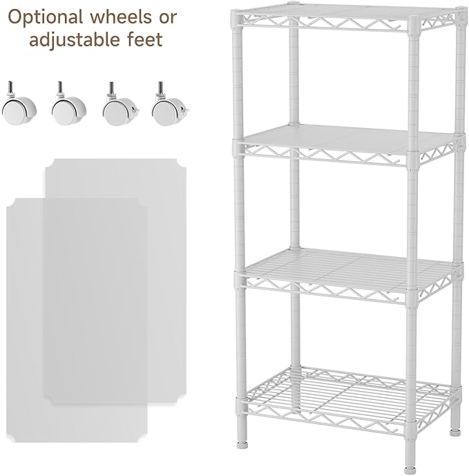 Golpart 4 Tier Adjustable Storage Shelves Metal Utility Shelf Wire Shelving Unit Organizer Rack for Home Kitchen Office Bathroom Pantry Room 12" D x 18" W x 44" H