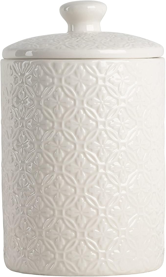 10 Strawberry Street Embossed Ceramic Kitchen Canister Set, Set of 3, Hampton White
