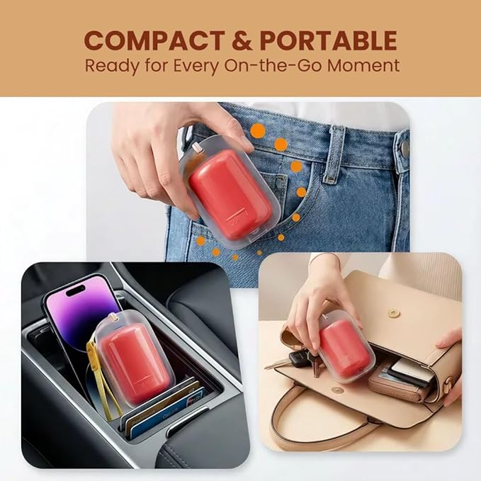 Travel Portable Lint Roller with Hand Strap, Reusable Mini Extra Sticky Pet Hair Remover for Dog Cat Fur, for Clothes Bag Dust Fuzz (Red)