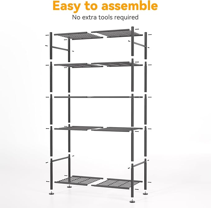 BolDuck 5 Tier Shelf Organizer Rack, Metal Shelving Unit with Adjustable Leveling Feet, Space-Saving Storage Shelves for Garage Closet Laundry Bathroom Kitchen Pantry, 33.07”Wx12.6”Dx72.04”H,Black