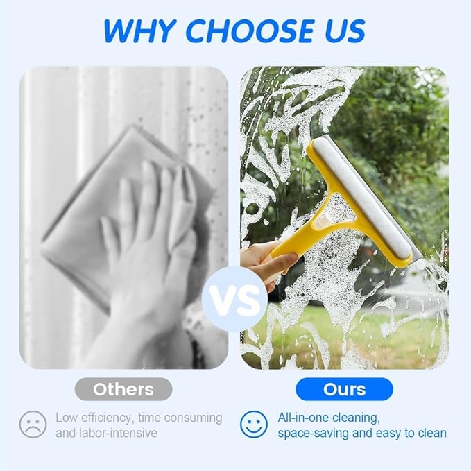 3 in 1 Spray Window Squeegee Cleaner Scraper, Window Squeegee Cleaner Tool with Spray Bottle for Shower Glass, Mirrors, Car, Home Window Cleaner Tool (White)