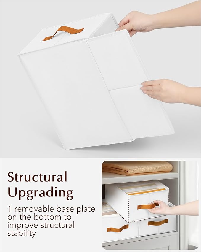 Homsorout Clothes Organizers and Storage - 4/5/7 Grids Fabric Jeans Organizer with Handles, Foldable Closet Organizers Dividers, Wardrobe organizer for Pant, Sweater, T-shirt, Scarf, 3 Pack, White