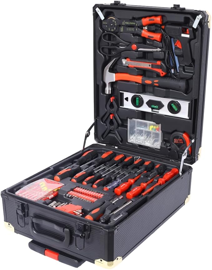 Home Repair Tool Set Kit, Luxebough Mechanics Tool Set with Rolling Tool Box, 4 Drawer Toolbox Storage Case, General Household Tool Kit for Maintenance, Garden, Homeowner, Handyman (900 PCS)