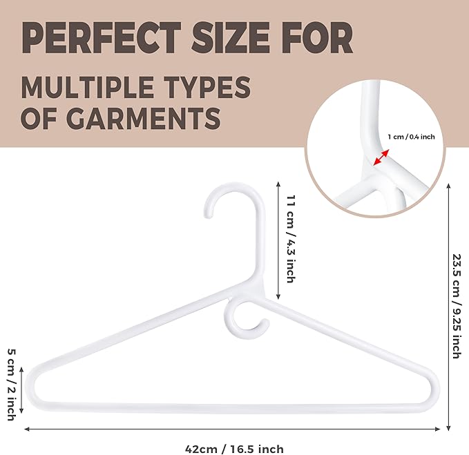Quality White Plastic Hangers 100 Pack - Super Heavy Duty Multipack for Clothes - Thick Strong Standard Closet Clothing Hangers with Hook for Scarves and Belts-17 for Coats (White, 100)
