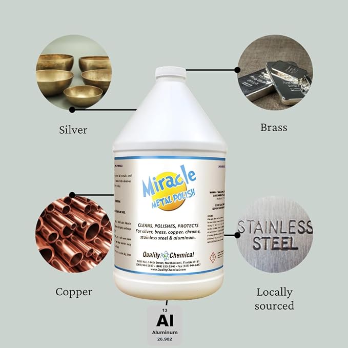 Quality Chemical Miracle Metal Cleaner & Polish - Ultimate Solution for Polishing and Cleaning Metal Surfaces - Perfect for Aluminum, Silver, Chrome, and Polished Nickel 128 oz (Pack of 1)