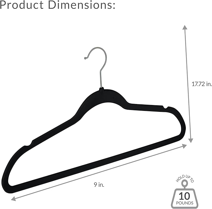 Simplify Slim Velvet Clothes Hangers | 25 Pack | Non-Slip | Shirts | Suit | Pants | Dresses | Garments | Closet Storage & Organization | Durable | Black