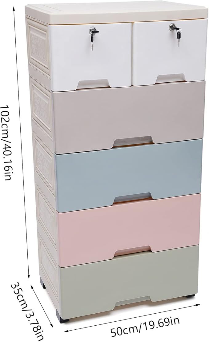 5 Layers Bookshelf, Multi-Layer Assembled Baby Wardrobe Storage Cabinet, Cube Organizer Bookcase Cabinet Storage Shelf Rack with 6 Drawers & 5 Wheels, White, Gray, Blue, Pink, Green
