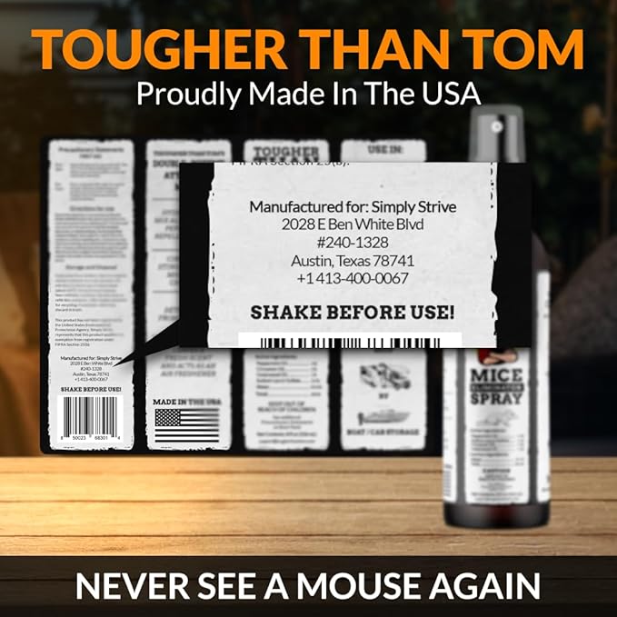 Tougher Than Tom Mouse Repellent Spray – 8 fl oz Premium Cinnamon and Peppermint Oil for Rodents – Effective Mouse Repellent Indoor – Mice Deterrent – All-Natural Formula