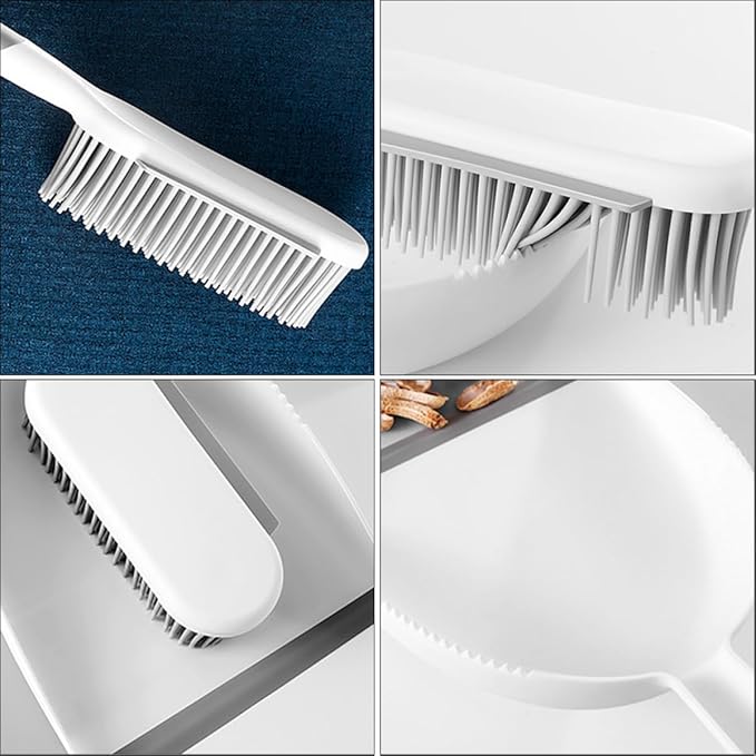 Multi-use Cleaning Brush and Broom Dustpan Set, 2pcs Mini Sweeping Tools with Bed and Desktop Brush for Home Dust Removal, White and Grey Handheld Cleaning Accessories