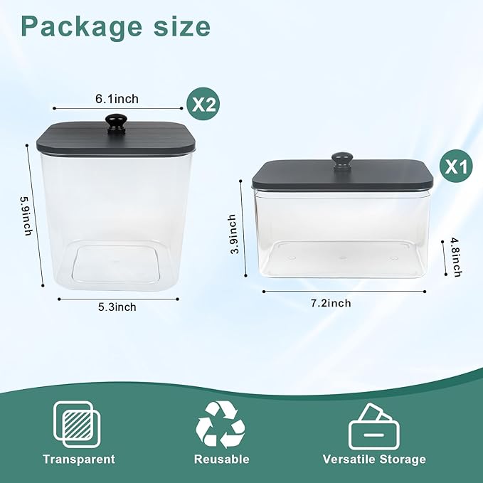 POLRAI 3 Pack Laundry Pod Containers and Dryer Sheet Holder Clear Jars with Bamboo Lids and Labels Laundry Room Organization Containers for Scent Booster Powder Detergent Pods Storage