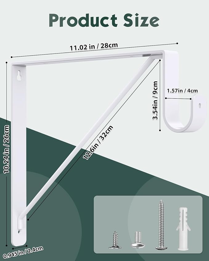 Supforce 6 Pack Closet Rod Bracket, Heavy Duty Closet Rod Support with Rod Holder, Wall Mounted Closet Shelf Brackets with Triangle Stabilizing Design for Closet, Bathroom and Kitchen, White