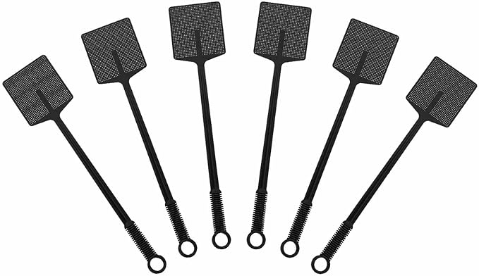 HARFINGTON 2pcs Fly Swatter 4.5"x3.9" Plastic Manual Heavy Duty Long Handle Fly Swatter for Home Indoor Outdoor, Black