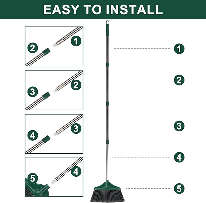 Broom Outdoor Indoor Commercial Broom with 50 inches Long Handle,Perfect for Home Courtyard Garage Kitchen Office Lobby Room Floor(Black)