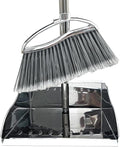 Outdoor Broom and Dustpan Comb Set,Heavy Duty Stainless Steel Metal Dust Pan with Long Handle Commercial Stiff Bristles Broom for Home Garage Garden Patio