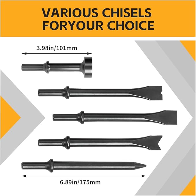 Air Hammer Kit with 4-Piece Chisel Set & Case, 2500 BPM Pneumatic Hammer Set for Automotive Repair, Metal Working, Rust Removal & Home Garage