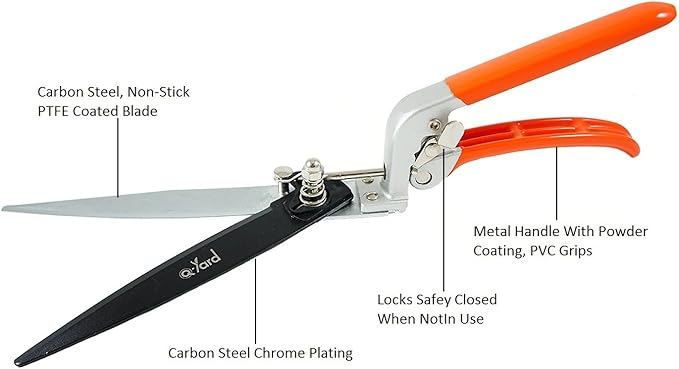 QY-741F Flower Bed and Grass Shear - Extra Sharp Garden Hand Pruners, Easier Cutting, Comfortable Ergonomic, Less Effort - Gardening Scissors for Men & Women , Orange