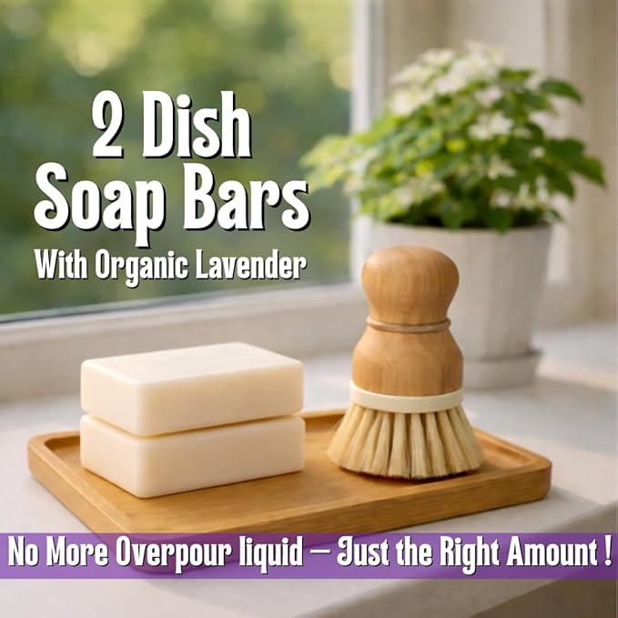 KELEBS 2 Dish Soap Bars | Lavender Essential Oil Formula | Natural & Organic Ingredients | Gentle on Hands | For Plant-Based Kitchens & Light Dishwashing | Biodegradable | No Overpour | Value Pack