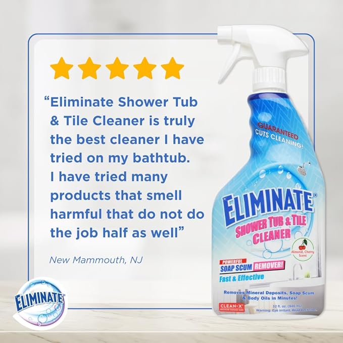 Clean-X Eliminate Shower Tub & Tile Cleaner- 32 fl oz. - Shower Cleaner. Powerful Cleaner removes soap scum and hard water minerals by UNELKO Invisible Shield (2 Pack)