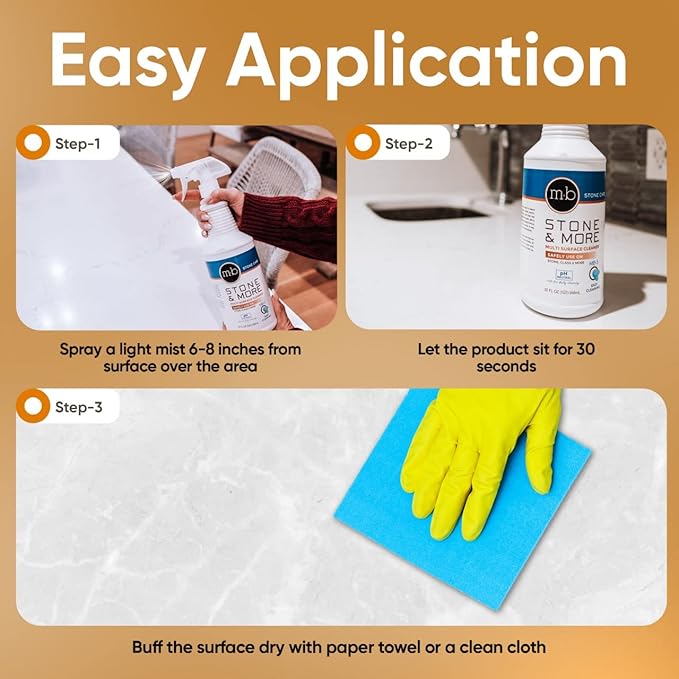 MB-5 Stone & More, All Purpose Cleaning Spray Kitchen Counter Cleaner Spray for Marble and Granite– No Streak Formula for Stone, Glass, Granite, Ceramic, Corian, Porcelain (32 oz)