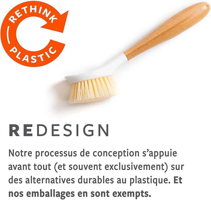 Full Circle Tenacious C Cast Iron Bamboo Dish Brush and Scraper – Durable Kitchen Scrub Brush for Dishes, Pots, Pans, and Cast Iron, Sustainable, Made with Recycled Plastic