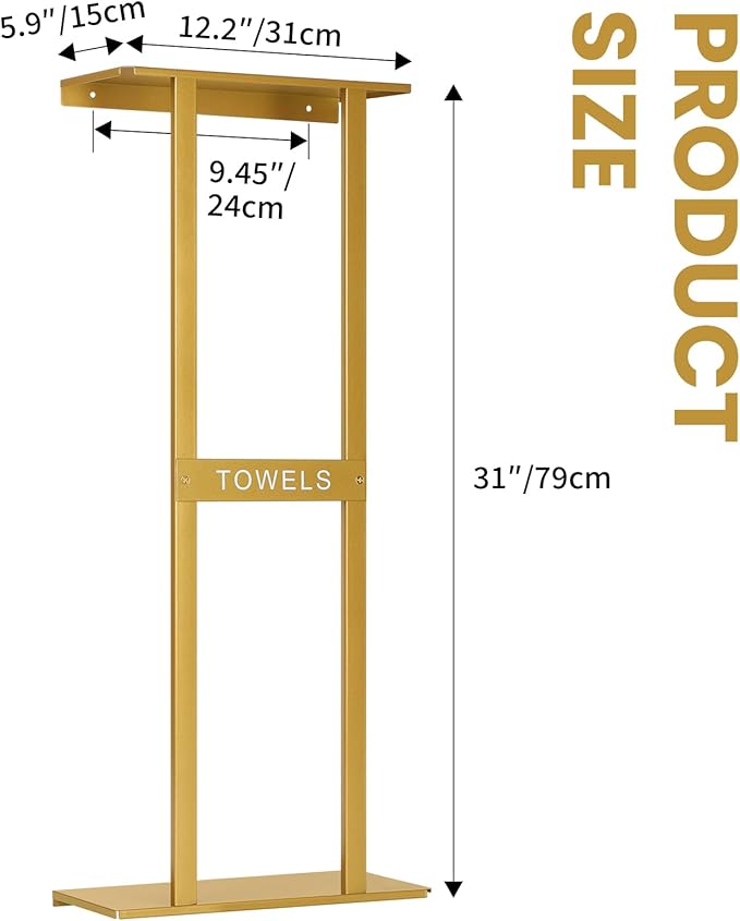 Bathroom Towel Storage Rack, Wall Mounted Bathroom Towel Rack, 30 inch Heavy Duty 6 Large Towels, Wall Mounted Towel Rack for Rolled Towels, Gold