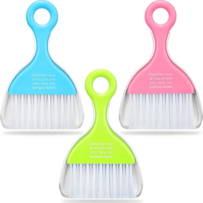 CHENGU 3 Pcs Mini Dustpan Set Brush for Table Whisk Brooms Small Dustpan Broom Set Mini Dust Pans with Brush Tiny Cleaning Table Sweep for Car Desk Keyboard Countertop Nest