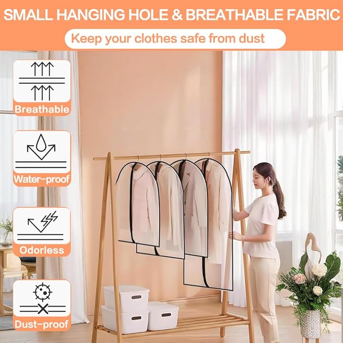 Clear Garment Bags for Hanging Clothes Travel (Set of 6) Suit Bags for Closet Storage Clothes Storage Bags Closet Cover for Open Closet with Zipper for Coats, Jackets, Shirts