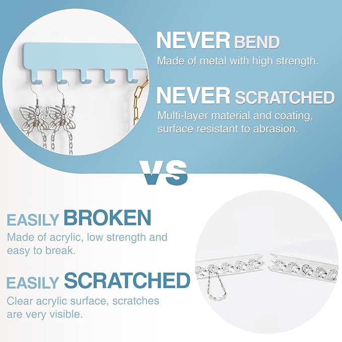 bussdis Necklace Organizer Wall Mount: Wall Necklace Hanger with Hooks for Tangle-Free Storage – Easy Access Wall Mounted Necklace Holder for Jewelry Display, Baby Blue