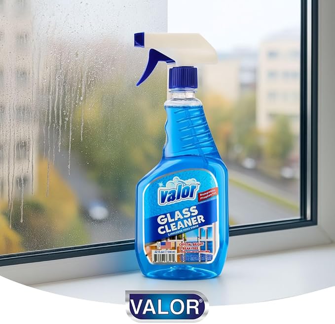Valor Glass Cleaner Trigger Sprayer – Streak-Free Shine for Glass & Mirrors, 32 fl oz (32 Fl Oz (Pack of 1))