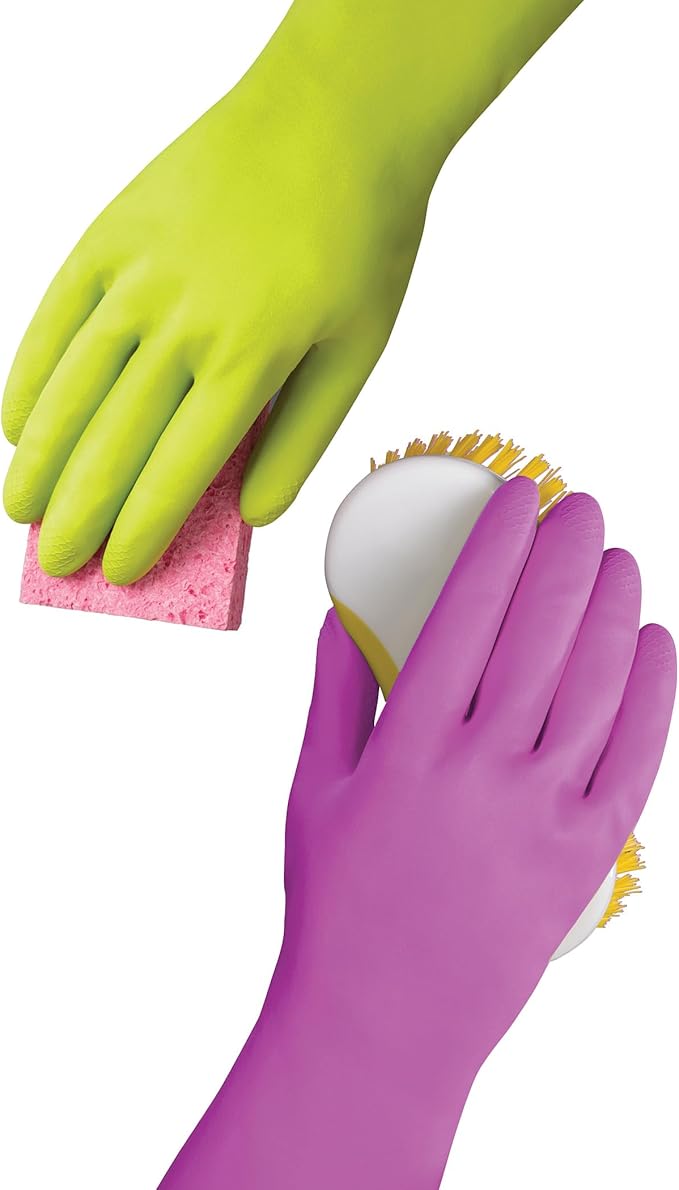 Mr. Clean Duet Reusable Latex Cleaning Gloves with Non-Slip Grip, 2 Pair, Small