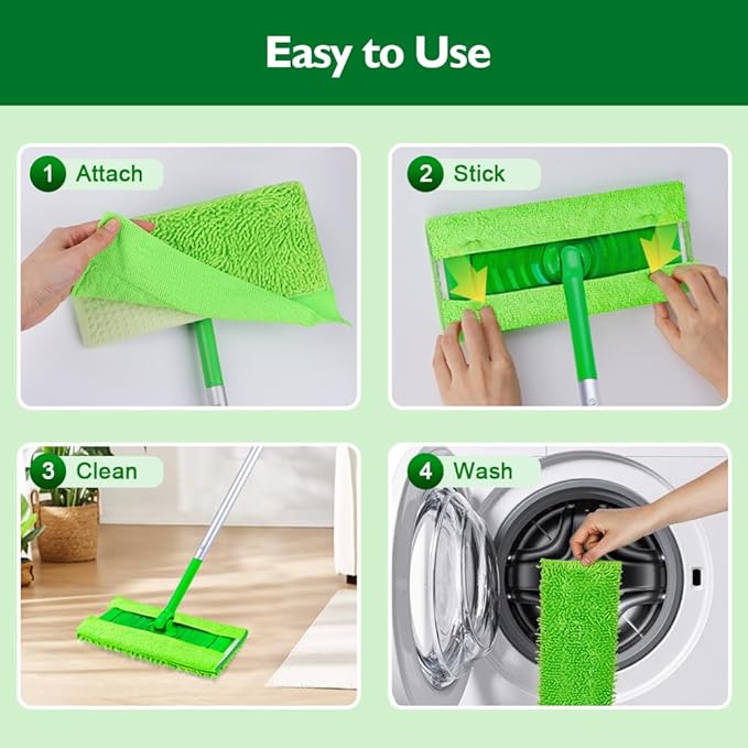 HOMEXCEL Microfiber Mop Pads Compatible with Swiffer Sweeper, Reusable Machine Washable Pad Refills, Mop Head Replacements for Multi Surface Floor Cleaning, 10 Pack