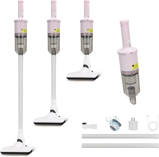 6-in-1 Rechargeable Household Stick Vacuum Cleaner, Convertible to Handheld, for All Kinds of Cleaning in Your Home on Hard Floors, Upholstery, Sofas, Cars (Pink)