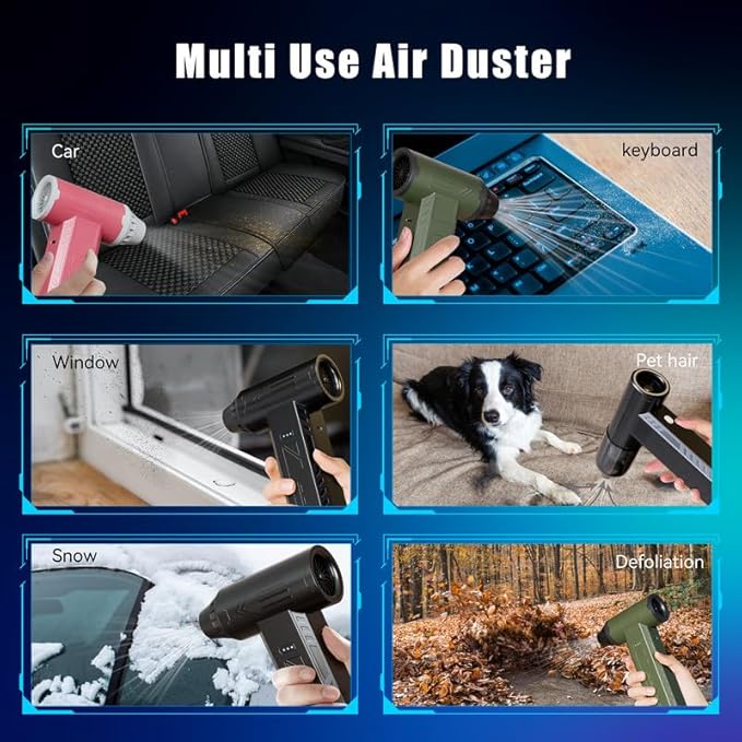 Compressed Air Duster 480000RPM Electric Air Duster Variable Speed 580G 4 Gear Adjustable Rechargeable Cordless Jet Dry Blower Turbo Fan Dryer Cleaning Air Blower Mini Car Vacuum Cleaner Rose Pink