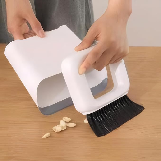 Compact Dustpan and Broom Set with Scrubber TPR Handle ABS Nylon Design Space Saving for Kitchen Bathroom Home Cleaning