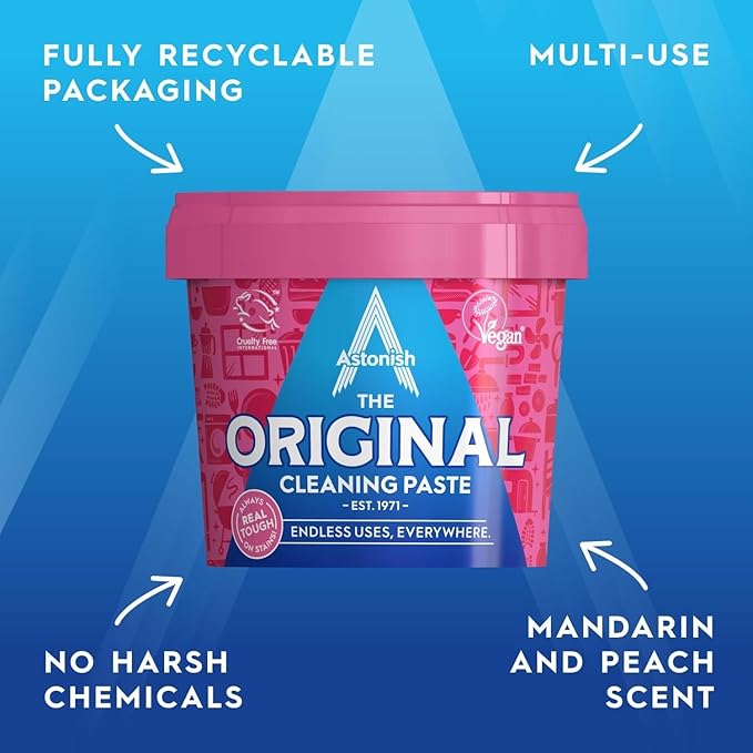 Astonish The Original Cleaning Paste 500g Mandarin Peaches Scent, 2 Pack - Multi Surface Stain Remover, Grease Buster, Tough Kitchen Cleaner, Chemical-Free Household Scrub, Bathroom Essential