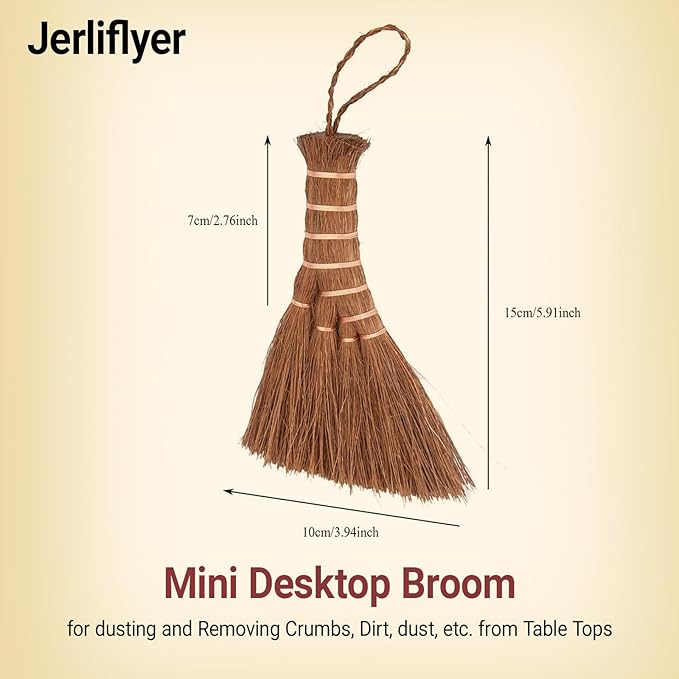 Jerliflyer Mini Brown Broom Palm,Small Palm-Sized Handle Broom Brush for dusting and Removing Crumbs, Dirt, dust, etc. from Table Tops