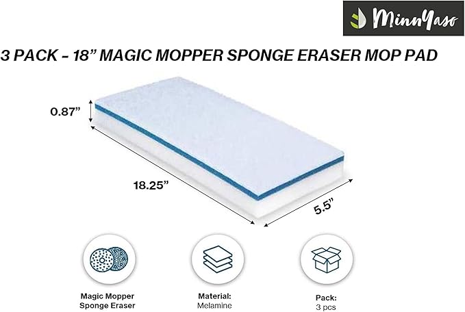 Magic Mopper Sponge Eraser Mop Pad | Compatible with Bona and 18" Wet Mops | 18-inch Magic Sponge Eraser Pad Refill | 3 Pack