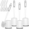 Toilet Brush, 4 Pack Toilet Brush and Holder Set, Toilet Bowl Brush with 4 Grout Brush, Toilet Bowl Brush and Holder for Bathroom, (White)