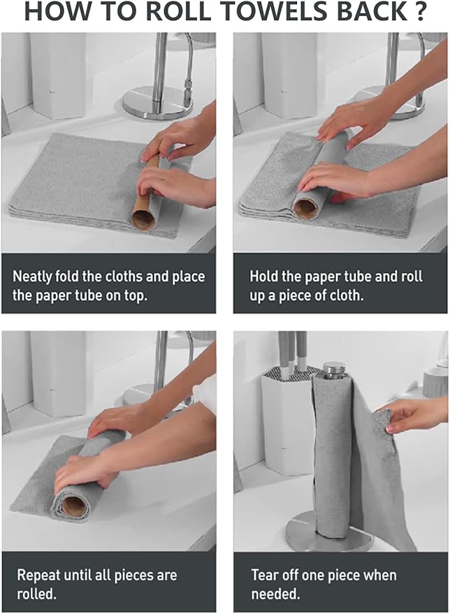Fantasticlean Microfiber Cleaning Cloth Roll -60 Pack, Tear Away Microfiber Towels, 12" x 12", Reusable, Washable, Scratch Free, Ultra Absorbent for All-Around Cleaning Supplies (Grey & DimGrey)